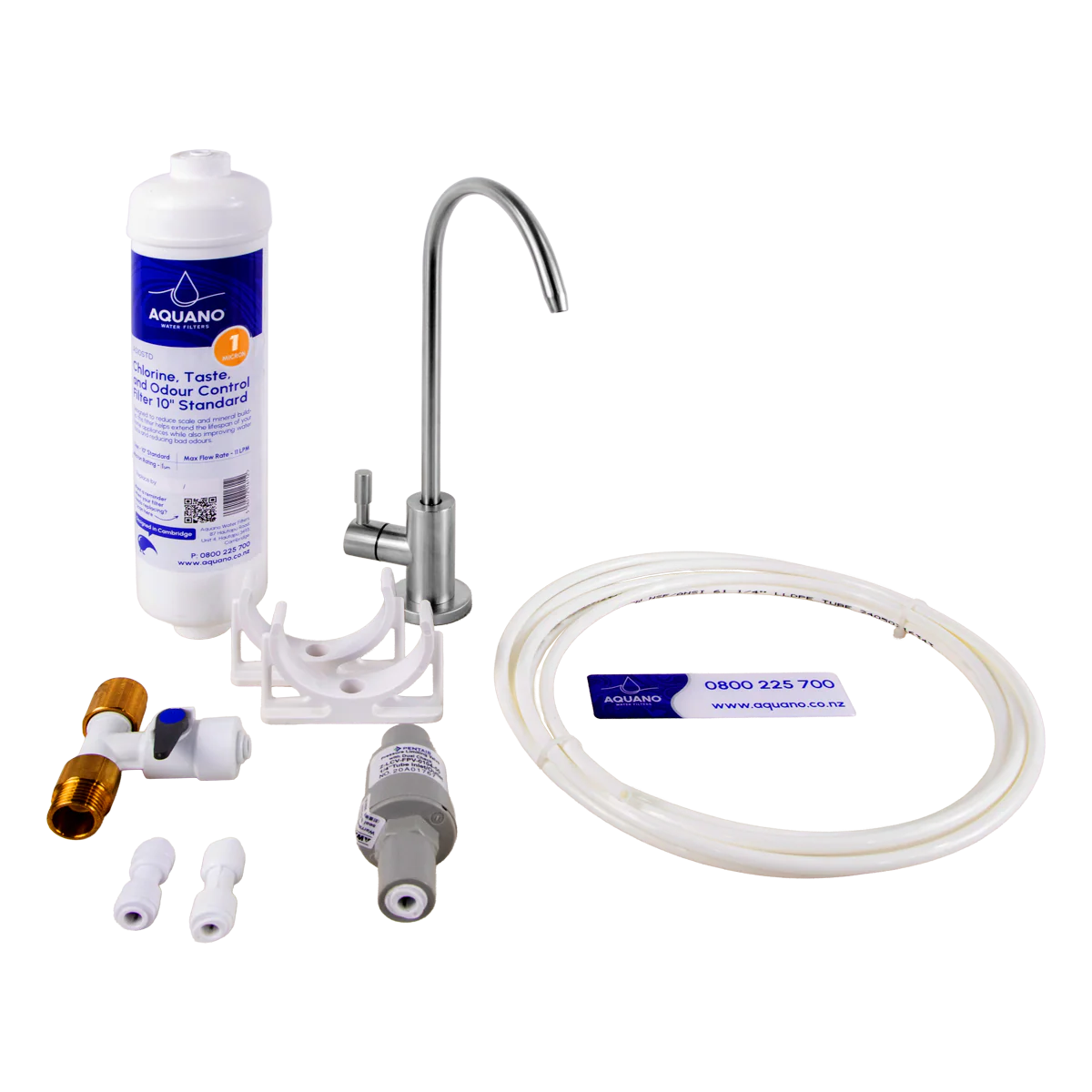 Aquano Inline Under-Sink Water Filter Tap Kit - 1 Micron, Chlorine & Lead Reduction NZ