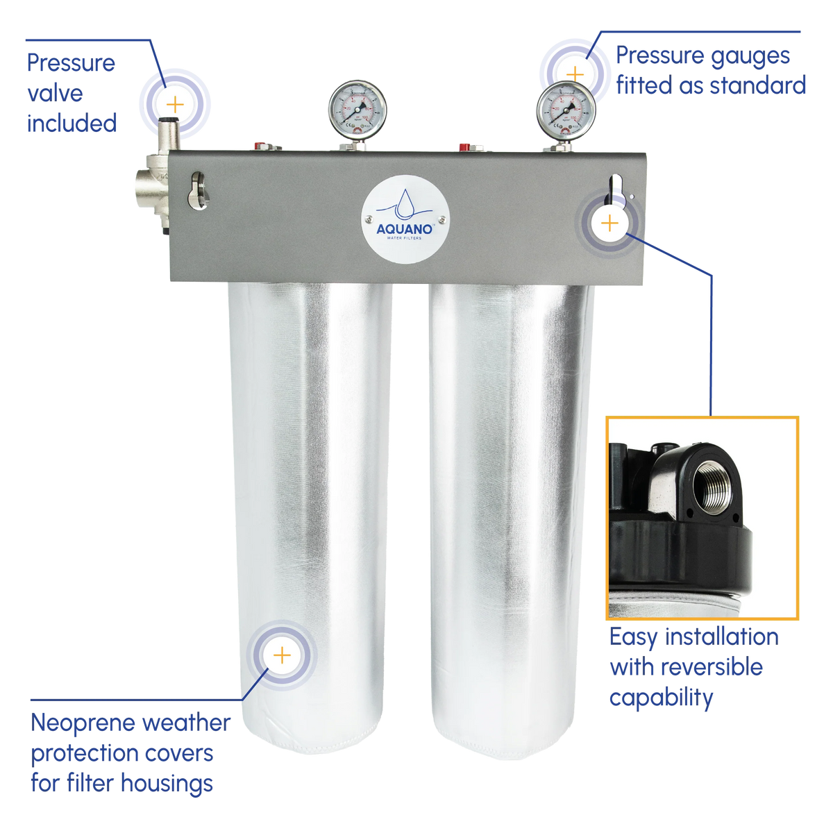 Aquano Klarify M-220 20" Jumbo 2-Stage Whole House Mains Water Filtration System