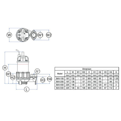 Trevoli BAV-250A – 0.25kW Submersible Vortex Pump