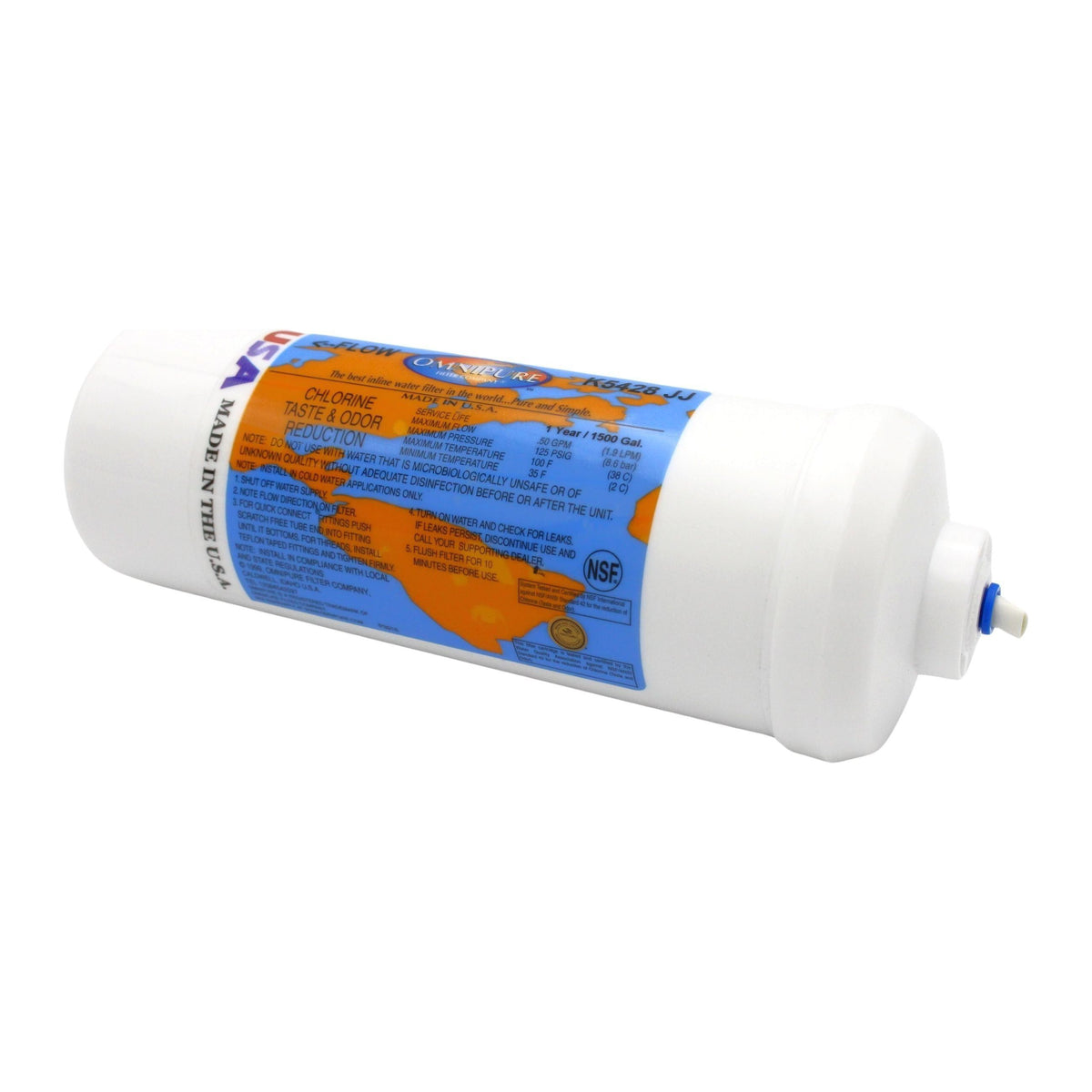 Filtre Inline Omnipure K2586-JJ GAC + Phosphate – Anti-Chlore, Goût & Odeur, Anti-Tartre Pour Eau Réfrigérateur, Machine à Glace