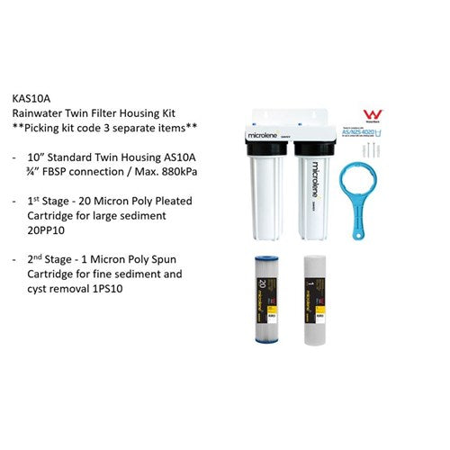Davey Microlene KAS10A Whole House Water Filter - 2 Stage Rainwater, 10" Standard Housings NZ
