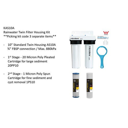 Davey Microlene KAS10A Whole House Water Filter - 2 Stage Rainwater, 10" Standard Housings NZ