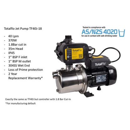TotalFlo Jet Pressure Pump with Controller - Tank & Garden Boosting, TF40J-18 / TF50J-18 NZ