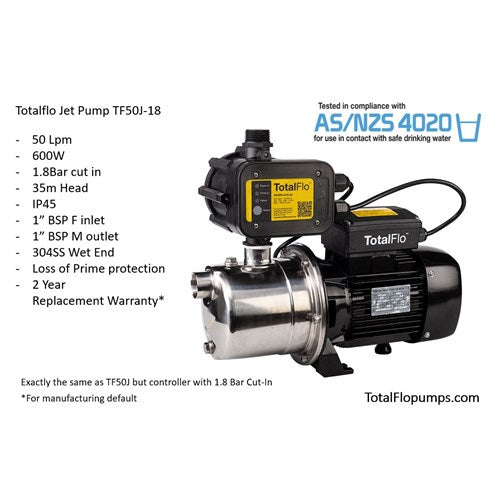 TotalFlo Jet Pressure Pump with Controller - Tank & Garden Boosting, TF40J-18 / TF50J-18 NZ