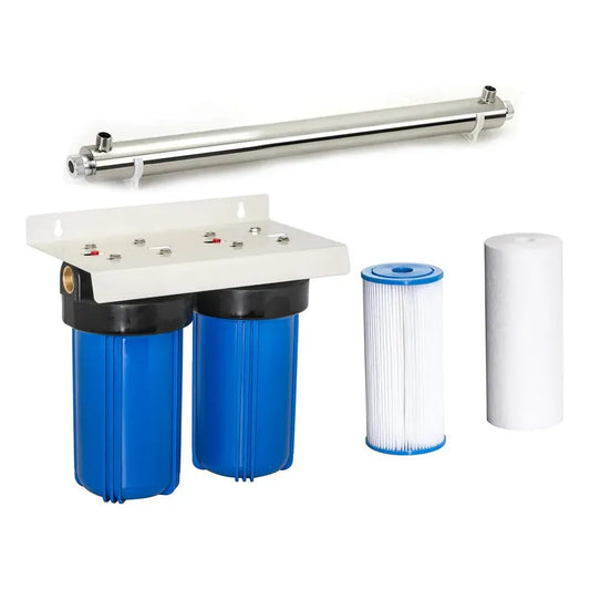 10" Twin Whole House Rainwater Filtration & UV System (Small/Medium Home) (Unassembled)