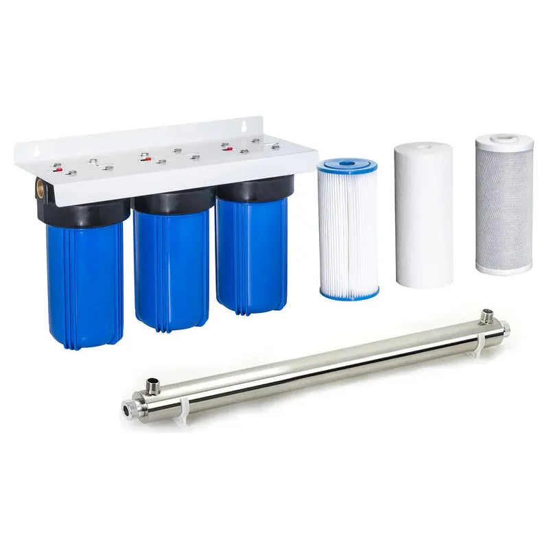 10" Triple Whole House Rainwater Filtration & UV System (Small/Medium Home) (Unassembled)